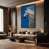 Horse Line Art Wall Decor – White Profile on Deep Blue Background