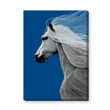 Horse Line Art Wall Decor – White Profile on Deep Blue Background