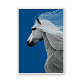 Horse Line Art Wall Decor – White Profile on Deep Blue Background
