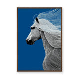 Horse Line Art Wall Decor – White Profile on Deep Blue Background