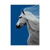 Horse Line Art Wall Decor – White Profile on Deep Blue Background