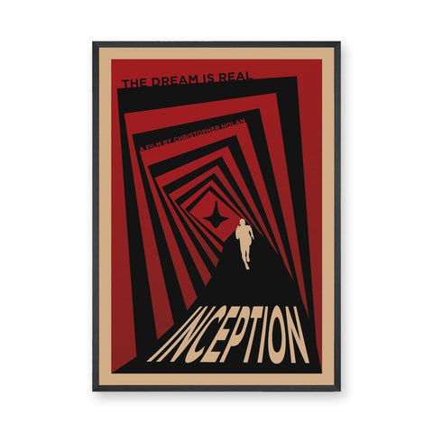Inception Movie Retro Wall Decor – Red Black Geometric Tunnel Print