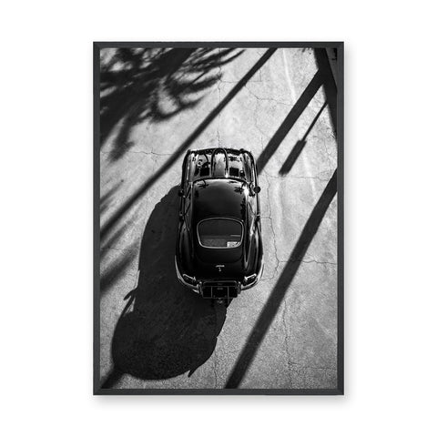 Jaguar E-Type Vintage Wall Art Poster – Black and White Shadow Study