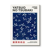 Japanese Botanical Japandi Wall Decor – Navy Yatsuo Tsubaki Woodblock Print