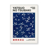 Japanese Botanical Japandi Wall Decor – Navy Yatsuo Tsubaki Woodblock Print