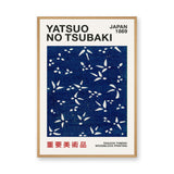 Japanese Botanical Japandi Wall Decor – Navy Yatsuo Tsubaki Woodblock Print