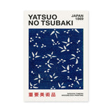 Japanese Botanical Japandi Wall Decor – Navy Yatsuo Tsubaki Woodblock Print