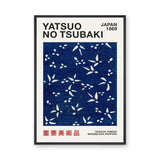 Japanese Botanical Japandi Wall Decor – Navy Yatsuo Tsubaki Woodblock Print