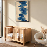 Japanese Cloud Traditional Wall Decor – Abstract Blue Swirls on Beige