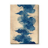 Japanese Cloud Traditional Wall Decor – Abstract Blue Swirls on Beige