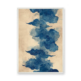 Japanese Cloud Traditional Wall Decor – Abstract Blue Swirls on Beige
