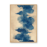 Japanese Cloud Traditional Wall Decor – Abstract Blue Swirls on Beige