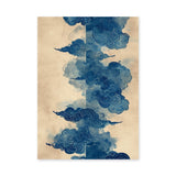 Japanese Cloud Traditional Wall Decor – Abstract Blue Swirls on Beige