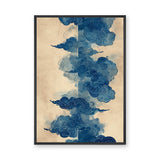 Japanese Cloud Traditional Wall Decor – Abstract Blue Swirls on Beige