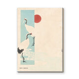 Japanese Cranes Vintage Wall Art Print – Red Sun on Cream Japandi Print