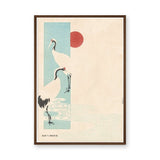 Japanese Cranes Vintage Wall Art Print – Red Sun on Cream Japandi Print