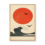 Japanese Red Sun Wave Traditional Wall Art Poster – Minimalist Ocean Seascape