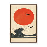 Japanese Red Sun Wave Traditional Wall Art Poster – Minimalist Ocean Seascape
