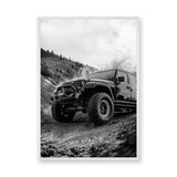 Jeep Wrangler Off Road Modern Wall Art Poster – Black and White Mud Trail Photo