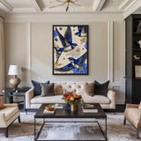 Jeweled Blue Swallows Maximalist Wall Art Poster – Gold Floral Fashion Accent