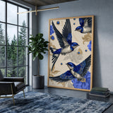 Jeweled Blue Swallows Maximalist Wall Art Poster – Gold Floral Fashion Accent
