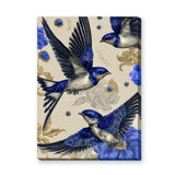 Jeweled Blue Swallows Maximalist Wall Art Poster – Gold Floral Fashion Accent