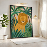 Jungle Lion Kids Nursery Wall Art Poster – Cartoon Lion Among Jungle Palms