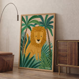 Jungle Lion Kids Nursery Wall Art Poster – Cartoon Lion Among Jungle Palms