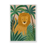 Jungle Lion Kids Nursery Wall Art Poster – Cartoon Lion Among Jungle Palms