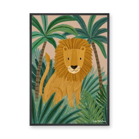 Jungle Lion Kids Nursery Wall Art Poster – Cute Safari Botanical Print