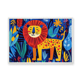 Jungle Lion Kids Wall Art Poster – Colorful Leaves and Flowers for Playful Rooms