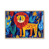Jungle Lion Kids Wall Art Poster – Colorful Leaves and Flowers for Playful Rooms