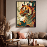 Jungle Tiger Modern Botanical Wall Decor – Tropical Safari Portrait