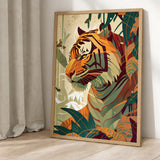 Jungle Tiger Modern Botanical Wall Decor – Tropical Safari Portrait