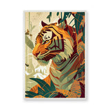 Jungle Tiger Modern Botanical Wall Decor – Tropical Safari Portrait