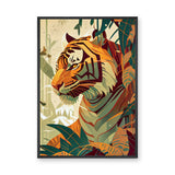 Jungle Tiger Modern Botanical Wall Decor – Tropical Safari Portrait