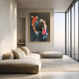 Koi Fish Modern Wall Art Poster – Colorful Pair on a Dark Speckled Background