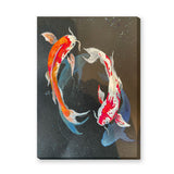 Koi Fish Modern Wall Art Poster – Colorful Pair on a Dark Speckled Background