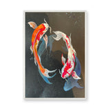 Koi Fish Modern Wall Art Poster – Colorful Pair on a Dark Speckled Background