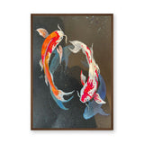 Koi Fish Modern Wall Art Poster – Colorful Pair on a Dark Speckled Background