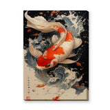 Koi Fish Traditional Wall Art Poster – Orange Koi in Blue-Gray Waves