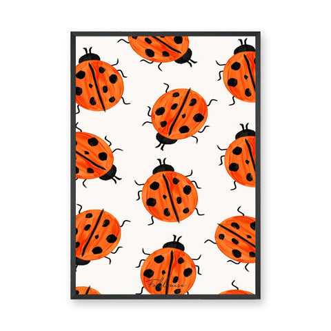 Ladybug Pattern Kids Modern Wall Art Poster – Orange and Black Bug Print