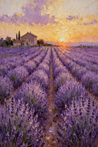 Lavender Field Traditional Wall Decor – Farmhouse Sunset Landscape