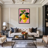 Lemon Botanical Modern Wall Decor – Pink Painterly Citrus Branch