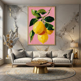 Lemon Botanical Modern Wall Decor – Pink Painterly Citrus Branch