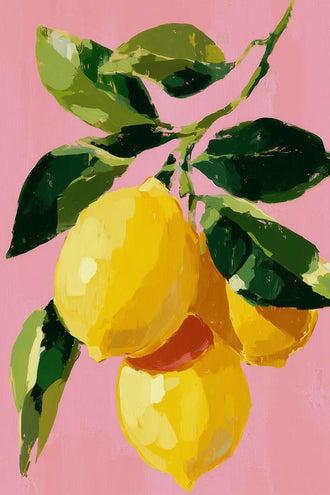 Lemon Botanical Modern Wall Decor – Pink Painterly Citrus Branch