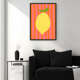 Lemon Pop Art Wall Decor – Bright Citrus on Pink Orange Stripes
