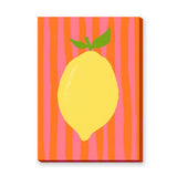 Lemon Pop Art Wall Decor – Bright Citrus on Pink Orange Stripes