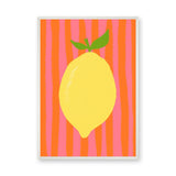 Lemon Pop Art Wall Decor – Bright Citrus on Pink Orange Stripes