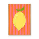 Lemon Pop Art Wall Decor – Bright Citrus on Pink Orange Stripes